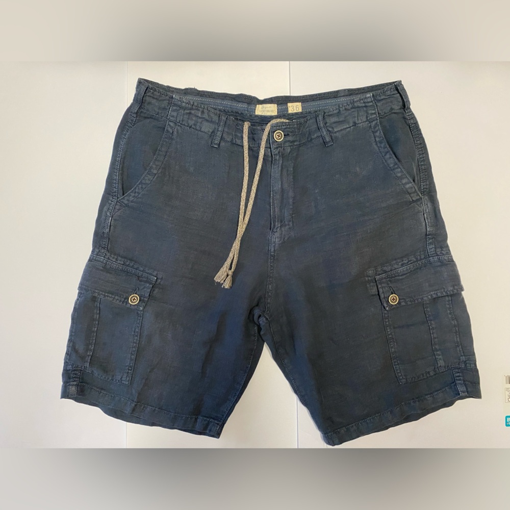 Lucky Brand men’s linen cargo Shorts dark blue navy size 36